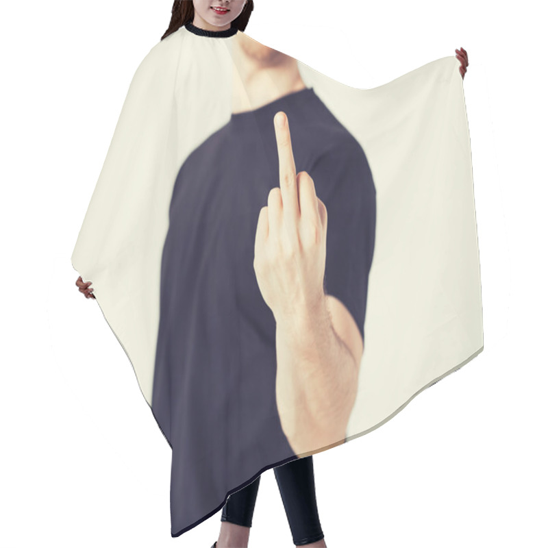 Personality  Man Showing Middle Finger Hair Cutting Cape