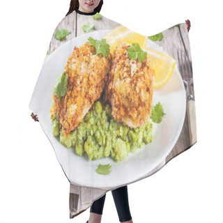 Personality  Baked Cod Fish In Breadcrumbs With Mashed Green Peas And Broccoli Hair Cutting Cape