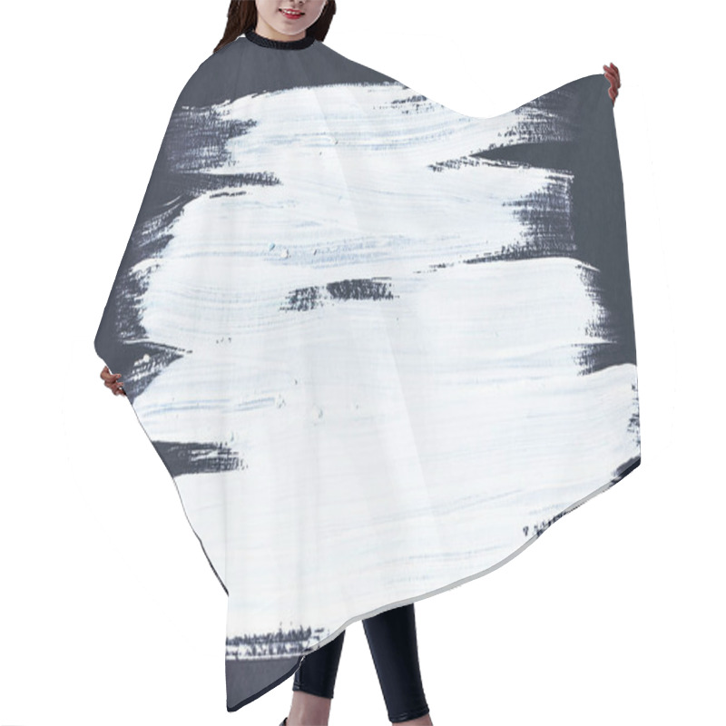 Personality  abstract painting with white brush strokes on black hair cutting cape