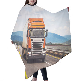Personality  Orange Truck On A Road Moving By A Bridge Hair Cutting Cape