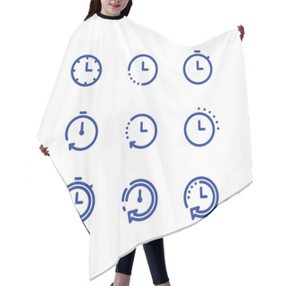 Personality  Time Clock Line Icon Set, Fast Delivery, Quick Service, Working Hours Hair Cutting Cape