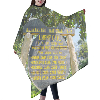 Personality  Wooden Sign At The Entrance Of Kilimanjaro National Park Showing The Umbwe Ascent Route Hair Cutting Cape