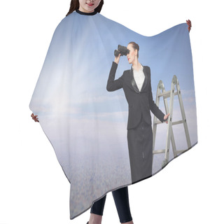 Personality  Businesswoman With Binoculars Hair Cutting Cape