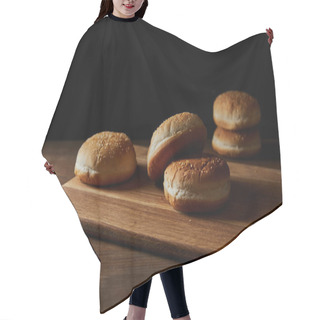 Personality  Delicious Buns With Sesame On Wooden Chopping Board Isolated On Black Hair Cutting Cape