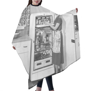 Personality  Woman With Open Refrigerator Hair Cutting Cape