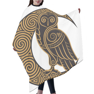 Personality  Owl Hand-drawn In Celtic Styl, On The Background Of The Celtic Moon Ornament Hair Cutting Cape