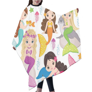 Personality  Vector Cute Little Mermaids With Marine Animals. Vector Mermaids And Sea Animals Hair Cutting Cape