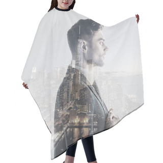 Personality  Double Exposure Of Handsome, Serious Man And New York Cityscape  Hair Cutting Cape