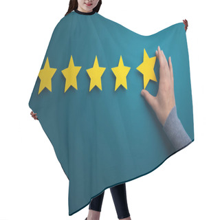 Personality  Business Woman Pointing Five Star To Increase The Rating Hair Cutting Cape