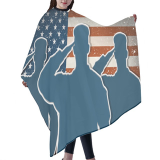 Personality  Three US Army Soldiers Saluting On Grunge American Flag Backgrou Hair Cutting Cape