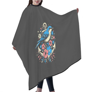 Personality  Bird With Flowers And Anchor Vector Artwork Design Hair Cutting Cape