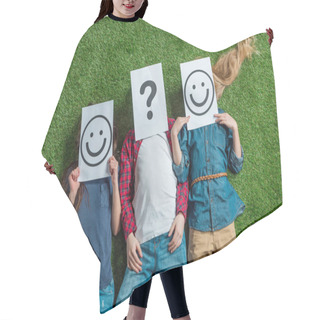 Personality  Kids Covering Faces With Pictures Hair Cutting Cape