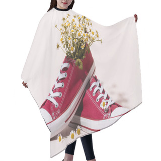 Personality  Casual Red Sneakers With Chamomile On White Background Hair Cutting Cape