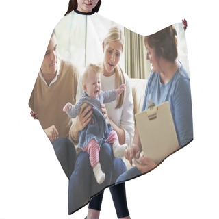 Personality  Social Worker Visiting Family With Young Baby Hair Cutting Cape