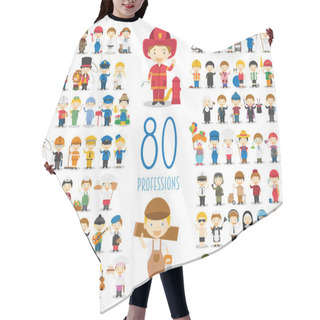 Personality  Kids Vector Characters Collection: Set Of 80 Different Professions In Cartoon Style. Hair Cutting Cape