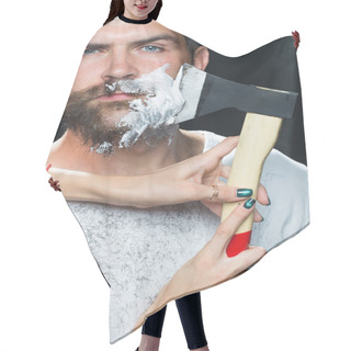 Personality  Bearded Man Having Shaved Hair Cutting Cape