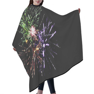 Personality  Colorful Traditional Fireworks In Dark Night Sky, Isolated On Black Hair Cutting Cape
