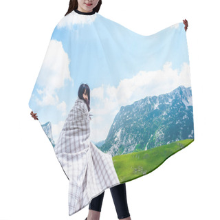 Personality  Beautiful Woman In Blanket Walking On Valley Near Mountains In Durmitor Massif, Montenegro Hair Cutting Cape