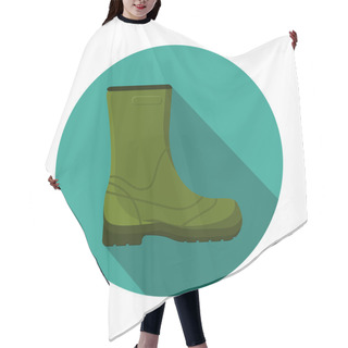 Personality  Flat Design Modern Vector Illustration Of Rubber Boot Icon, Camping, Hiking And Fishing Equipment With Long Shadow Hair Cutting Cape