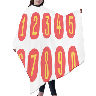 Personality  Bright Arabic Numerals. Vector. Linear, Contour Figures. Isometry, 3D. Bulk Numbers. Full Set Of Marks And Numbers. All Signs Are Separate. Cartoon Circus Style. Signs Of Dollar And Euro. Hair Cutting Cape