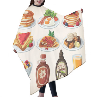 Personality  Classic Breakfast Cartoon Set With Pancakes, Cereal, Toasts And Waffles Hair Cutting Cape