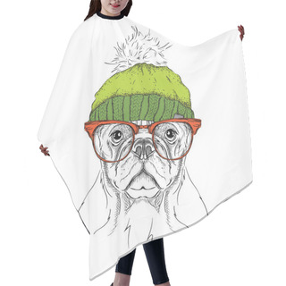 Personality  The Christmas Poster With The Image Dog Portrait In Winter Hat. Vector Illustration. Hair Cutting Cape