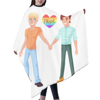 Personality  Gay Couple Holding Hands Illustration Hair Cutting Cape