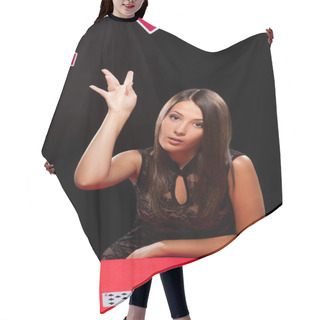 Personality  Young Woman Throw Playing Cards Hair Cutting Cape