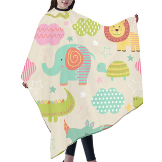 Personality  Seamless Pattern With Baby Jungle Animals Hair Cutting Cape