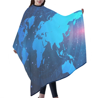Personality  Illustration With World Map And Global Connections Network Grid On Blue Background Hair Cutting Cape