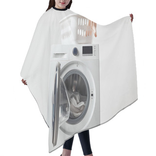 Personality  Washing Machine With Laundry Basket Isolated On Grey Hair Cutting Cape
