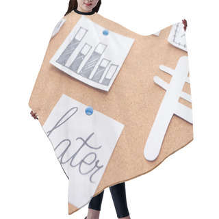 Personality  Paper Cards With Diagram And Later Inscription Pinned On Cork Office Board Hair Cutting Cape