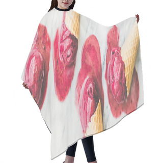 Personality  Fresh Summer Dessert. Red Melting Natural Raspberry Sorbet Ice-cream Scoops In Sweet Waffle Cones Over Light Marble Background Hair Cutting Cape