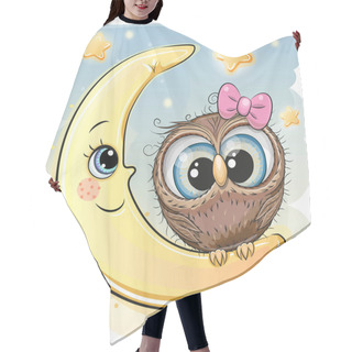 Personality  Cute Cartoon Owl Girl Is Sitting On The Moon Hair Cutting Cape