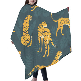 Personality  Leopard Pattern With Tropical Leaves. Vector Seamless Texture. Hair Cutting Cape