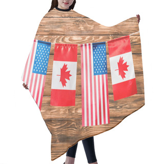 Personality  Top View Of Canadian And American Flags On Wooden Background Hair Cutting Cape