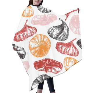 Personality  Hand Drawn Dried Fig Fruits Sketches Seamless Pattern. Engraved Style Dehydrated Figs Background. Realistic Oriental Sweets Vector Illustration. Dried Figs Backdrop For Wrapping Paper Or Packaging Hair Cutting Cape