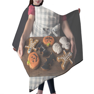 Personality  Girl Holding Tray With Halloween Cookies Hair Cutting Cape