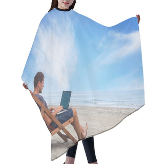 Personality  Working With Computer On The Beach Hair Cutting Cape