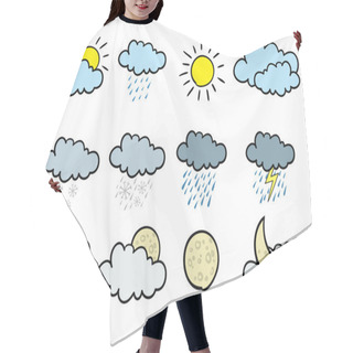 Personality  Cartoon Weather Icons. Hair Cutting Cape