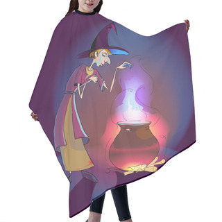 Personality  Witch With Potion In The Pot. Vector Illustration. Hair Cutting Cape