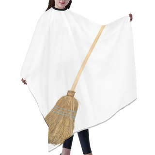 Personality  Old Straw Broomstick Ready Fly Or Sweep Isolated On White Background Hair Cutting Cape