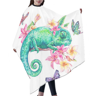Personality  Watercolor Green Chameleon With Butterflies, Flowers Hair Cutting Cape
