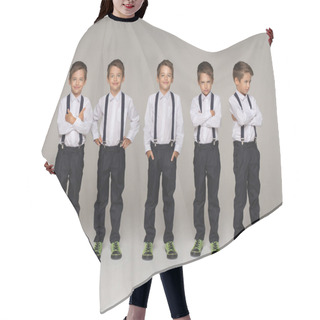 Personality  Emotion Set Of Boy In School Uniform Hair Cutting Cape