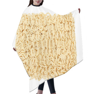 Personality  Dried Instant Noodle Block, From Above. Instant Ramen Are Noodles Sold In Precooked And Dried Block Form,  To Be Soaked In Boiling Water, But Can Be Also Consumed Dry. Isolated Over White, Food Photo. Hair Cutting Cape