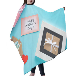 Personality  Top View Of Gift Box, Envelopes And Greeting Cards With Happy Mothers Day Lettering On Blue Background Hair Cutting Cape