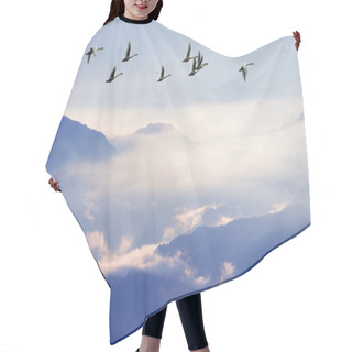 Personality  Flock Of Birds Flying Above The Mountains Hair Cutting Cape