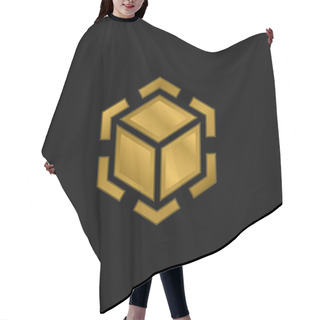 Personality  3d Modeling Gold Plated Metalic Icon Or Logo Vector Hair Cutting Cape