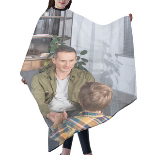 Personality  Father In Wheelchair And Son Hair Cutting Cape