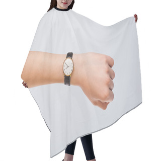 Personality  Hand With Watch Showing Precise Time Hair Cutting Cape